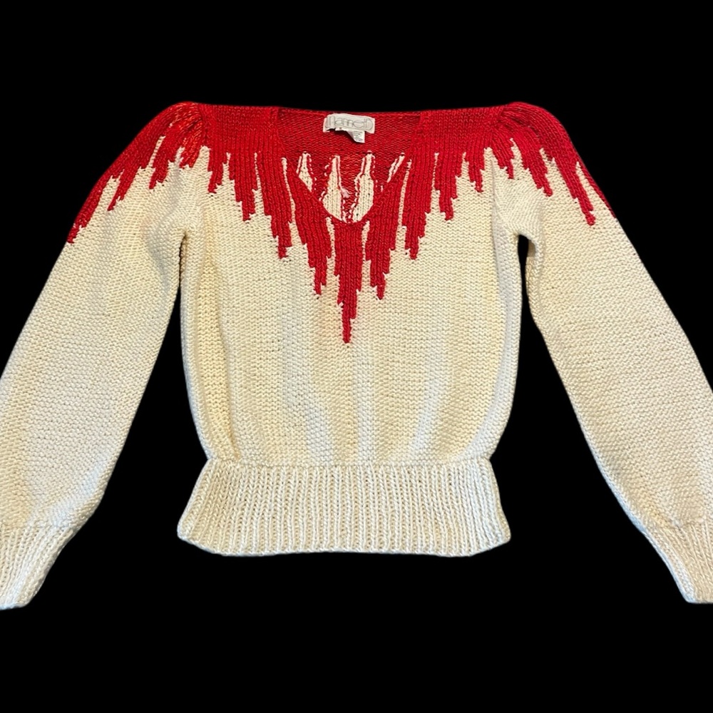 Women’s Cream Crewneck Sweater with Red Yoke Detail